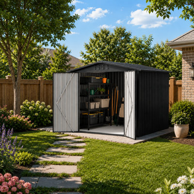 8 ft. x 8 ft. Metal Storage Shed with Lockable Doors