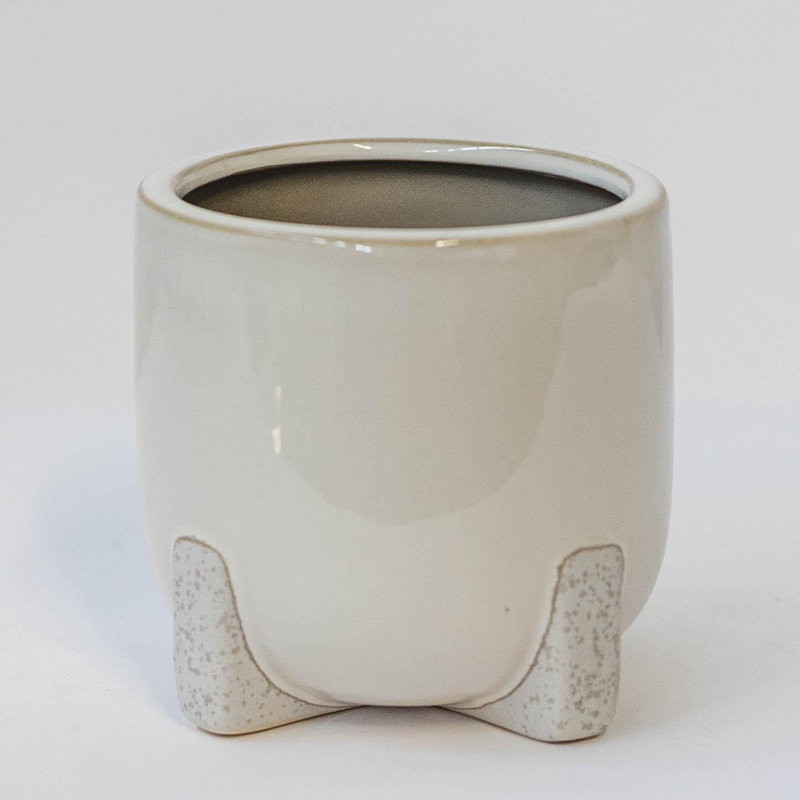 White Ceramic With Speckled Feet Planter, 4" H x 4.25" W x 4.25" D