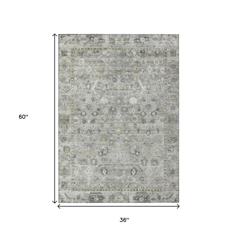Tapis oriental lavable d'intérieur/extérieur, 90 x 150 cm, couleur étain, beige et ivoire