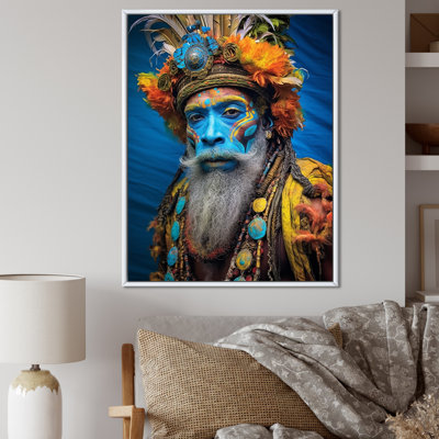 Portrait d'un homme gourou avec un visage bleu sur toile