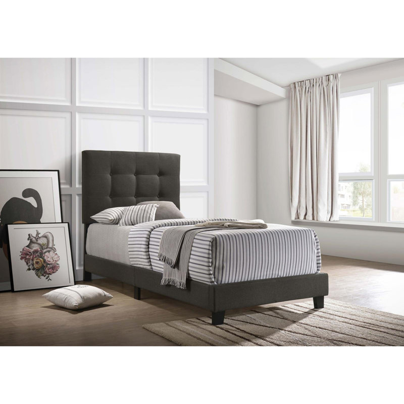 Upholstered Bed, Twin, Dark Grey