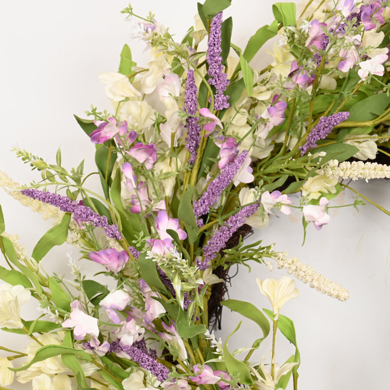 Couronne florale 22 po Forsythia, Green/Purple