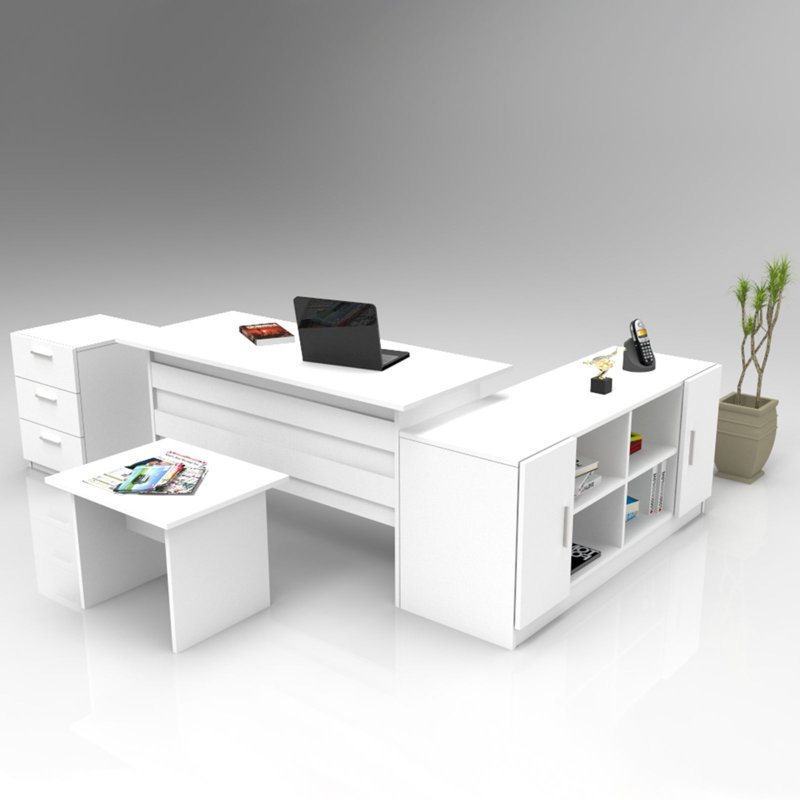 Modern Office Furniture Set (4 Pieces) | Study Desk (55.1 x 28.7 x 23.6 in), Coffee Table (23.6 x 18.1 x 18.1 in), Drawer (17.5 x 24.3 x 18.4 in), Console (55.0 x 24.3 x 18.2 in) | 100% Melamine Coated Particle Board, Stylish & Functional Design