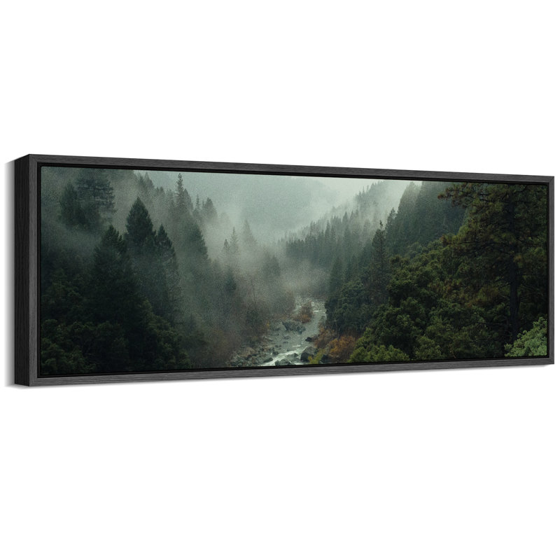 «Mystical Misty Forest River Modern Art», très grande impression d'art, H 20 po x l 60 po, Black