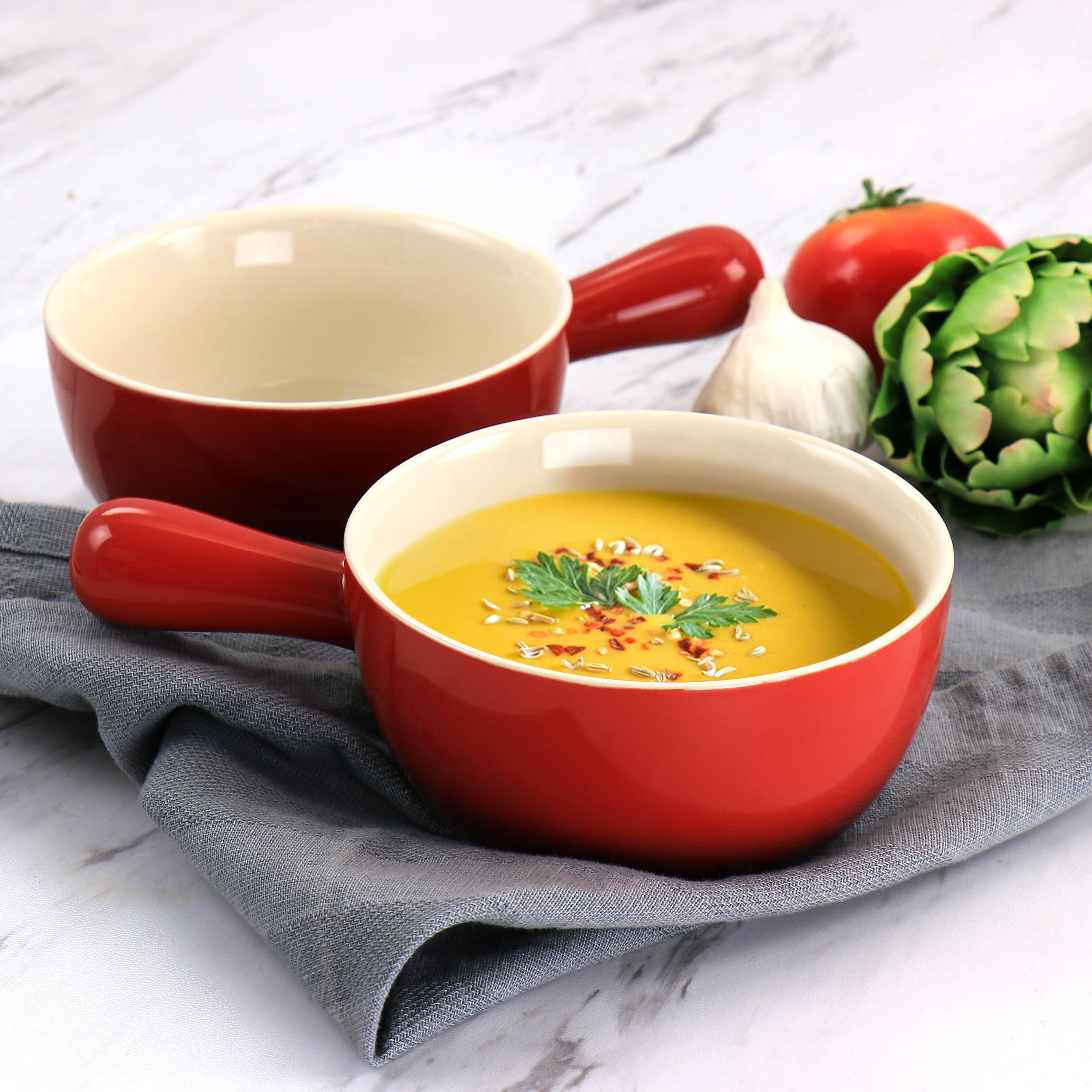 4 PCS Ceramic Soup Bowls with handle 24oz Jumbo Soup Mugs for