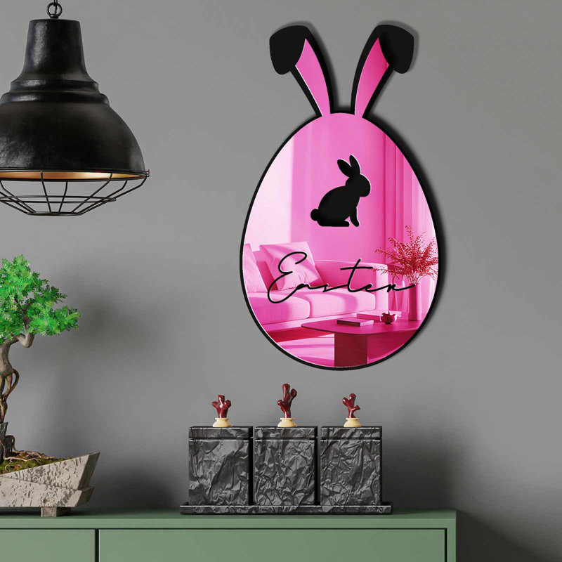 Élégant miroir décoratif pour Pâques, couleur rose, 11,4 po x 19,7 po | 100% PLEXIGLASS (épaisseur: 0,04 pouce) et 100% EVA (épaisseur: 0,4 pouce) | Bandes double face pour une présentation polyvalente | Parfait pour la décoration intérieure et les célébrations festives