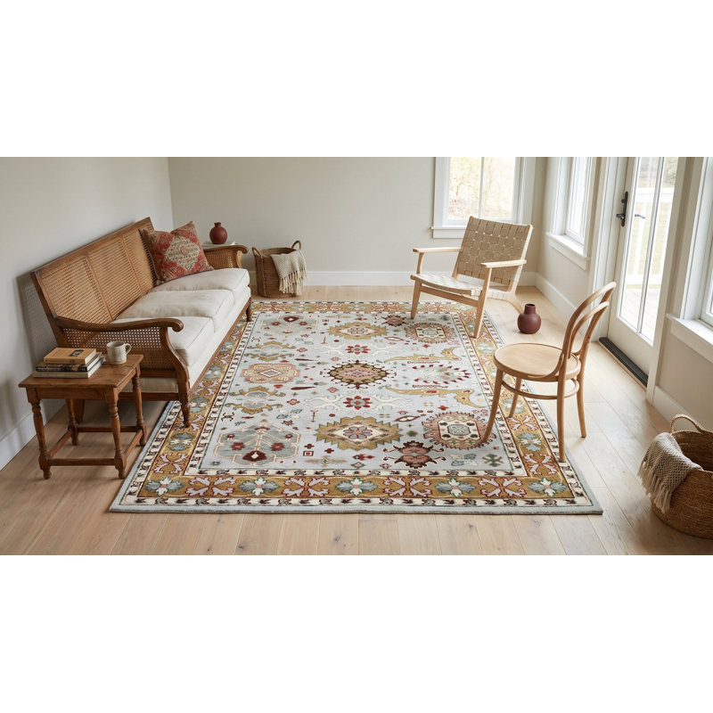 Tapis gris à motif géométrique moderne en laine noué à la main gris, 8 pi x 10 pi