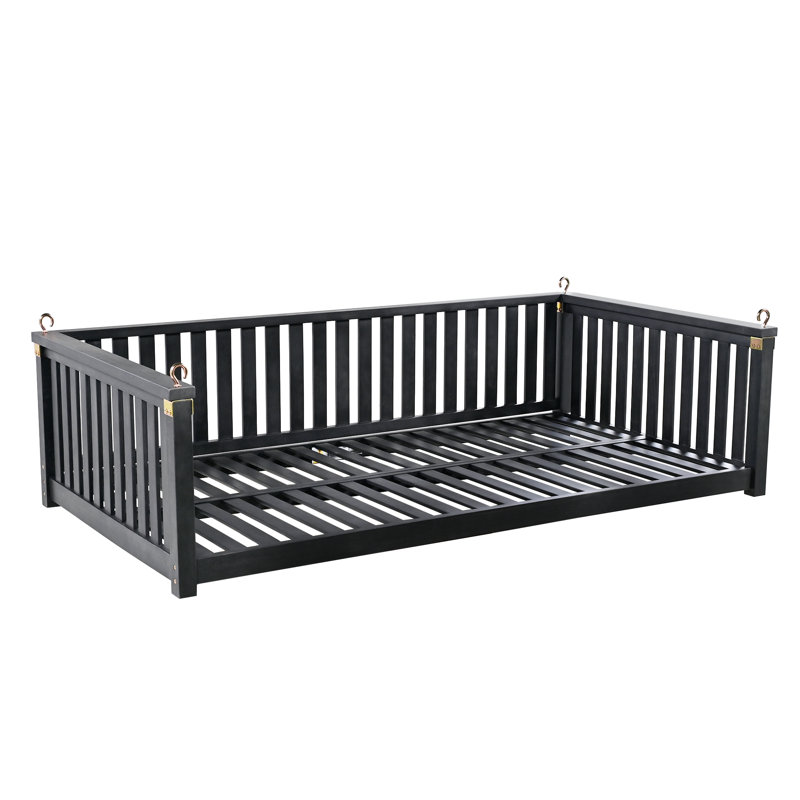 Lit simple à balançoire pour véranda avec cordes de suspension et conception sécuritaire en pente pour jardin dans la cour, noir