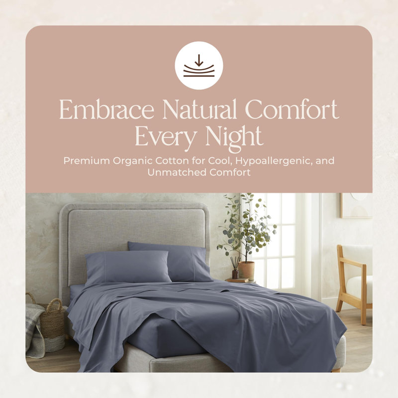 Ensemble de draps 100% coton Whisper Organic, Ensemble de draps très grand californien avec 2 t, Minéral