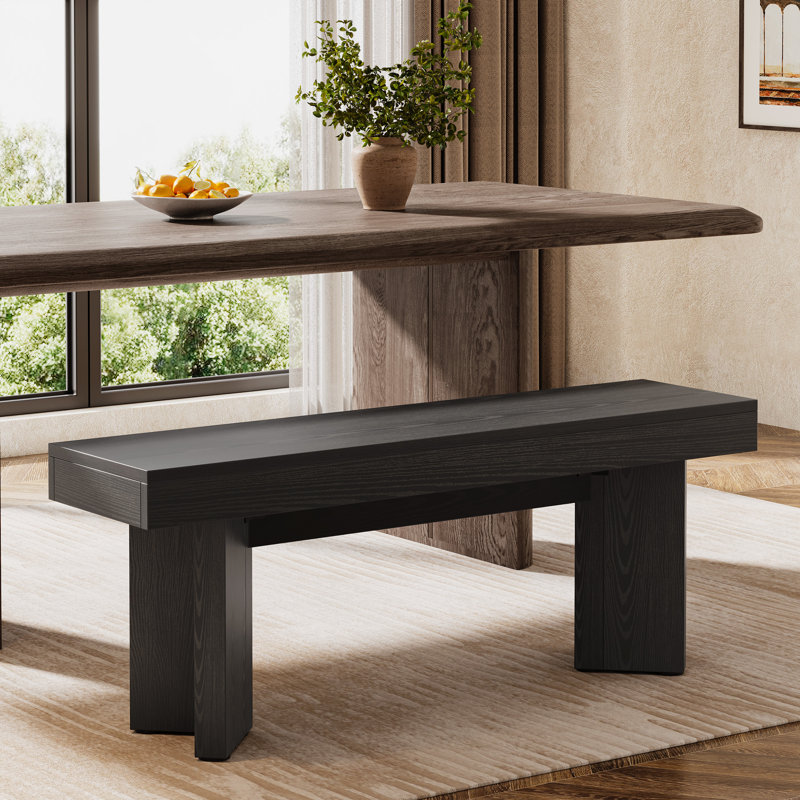 47” Rustic Dining Bench, Farmhouse Wood Seat for Dining Room & Entryway, 300 lbs Capacity, Black