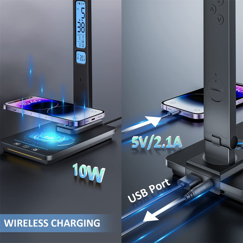 LED Desk Lamp With Wireless Charger And USB Charging Port, 5 Colors 5 Brightness Levels