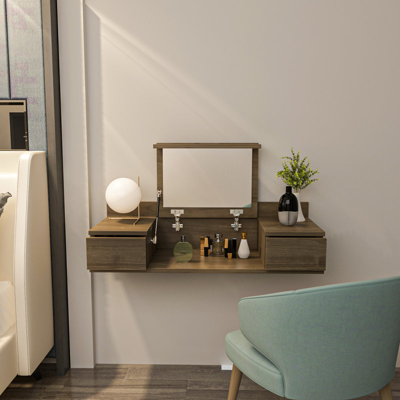 Zyshonne Dressing Table with Mirror, Walnut