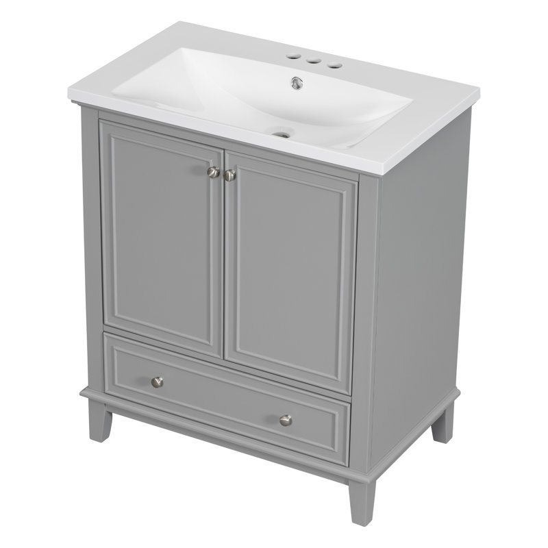 Meuble-lavabo moderne multifonctionnel avec lavabo et tiroir, Gris