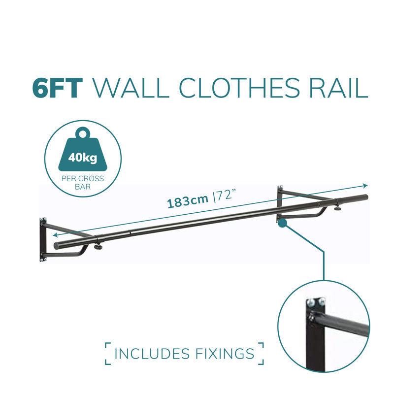 Fairhill 183cm Wall Mounted Clothes Rack, Powder Coated