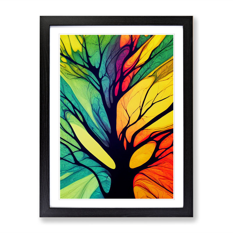 Tree Abstract In Colour Vol.12 - Single Picture Frame Print, Black, 64cm H x 46cm W x 2cm D