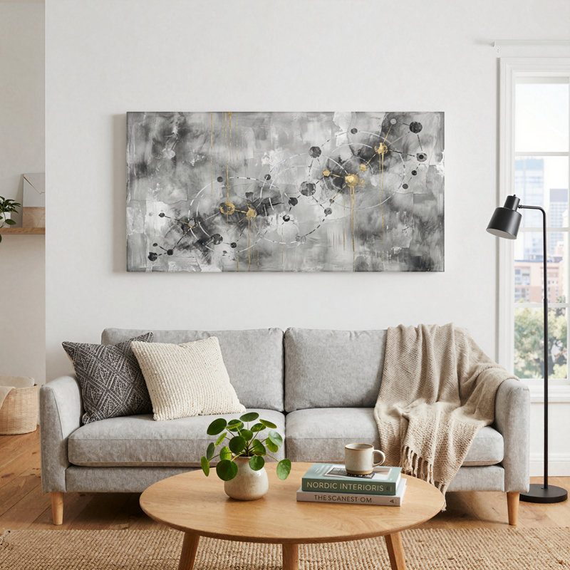Ensemble d'une toile murale géométrique abstraite, 32“W x 16”H, Wrapped Canvas