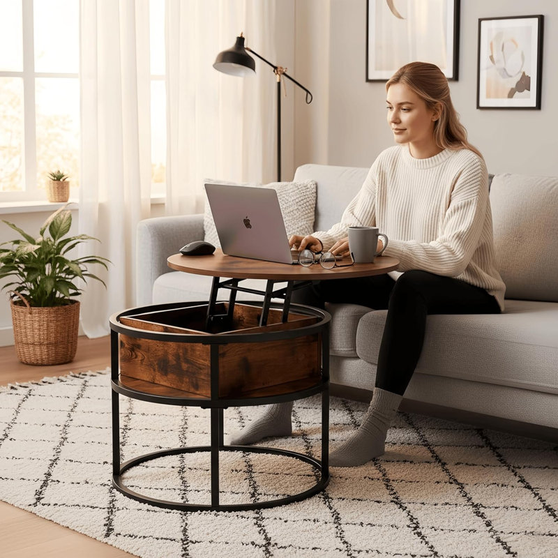 Lift Top Coffee Table with Storage, Brown, 62cm H x 60cm W x 60cm D