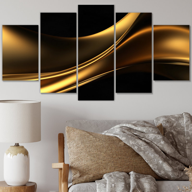 Reproduction d'art murale or noir surréel II - Fractals - 5 panneaux