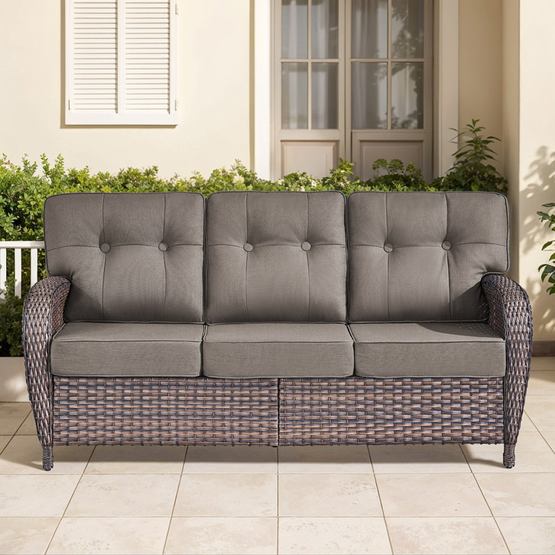 Harbor 3-Seater Outdoor Sofa - T-Shaped High Back & 5-Inch Cushions, All-Weather PE Rattan For Patio, Garden, Balcony Lounging