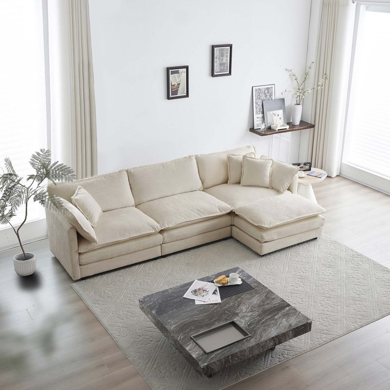 Canapé modulaire surdimensionné polyvalent avec repose-pieds réversible pour un confort ultime, Chenille beige