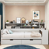 Rabito  Daybed With Storage Shelves, Two Drawers And Study Desk