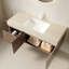 Meuble-lavabo moderne luxueux avec rangement, finition grain de bois, plateau en travertin Roma et lavabo en céramique