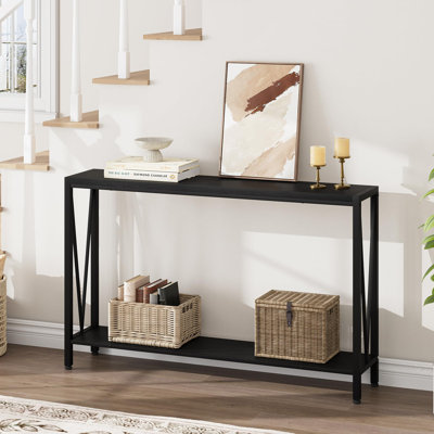 Console de 43 po, table d'entrée industrielle étroite à 2 niveaux, canapé long