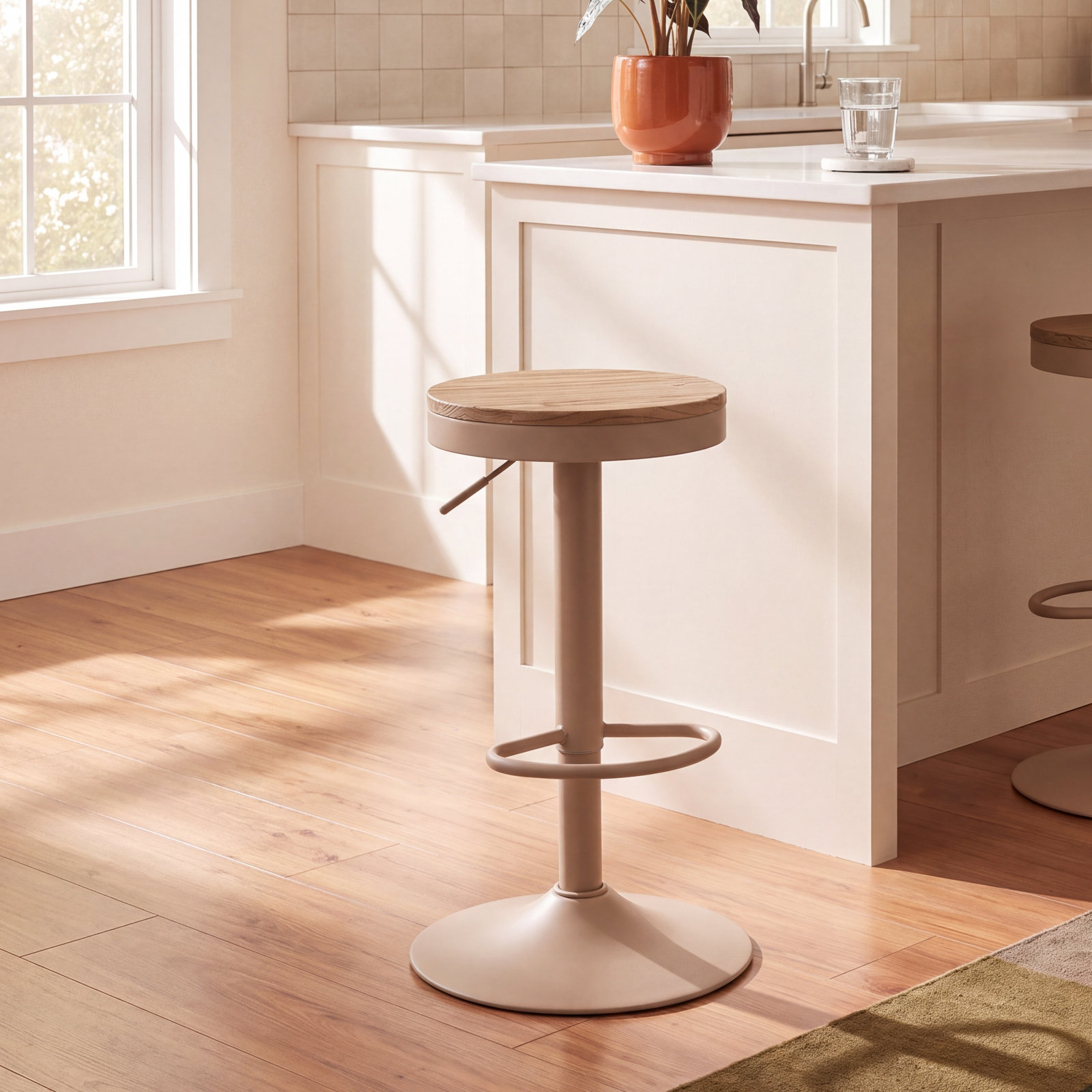 Jaina Swivel Bar Stool, Brown/Khaki, 2