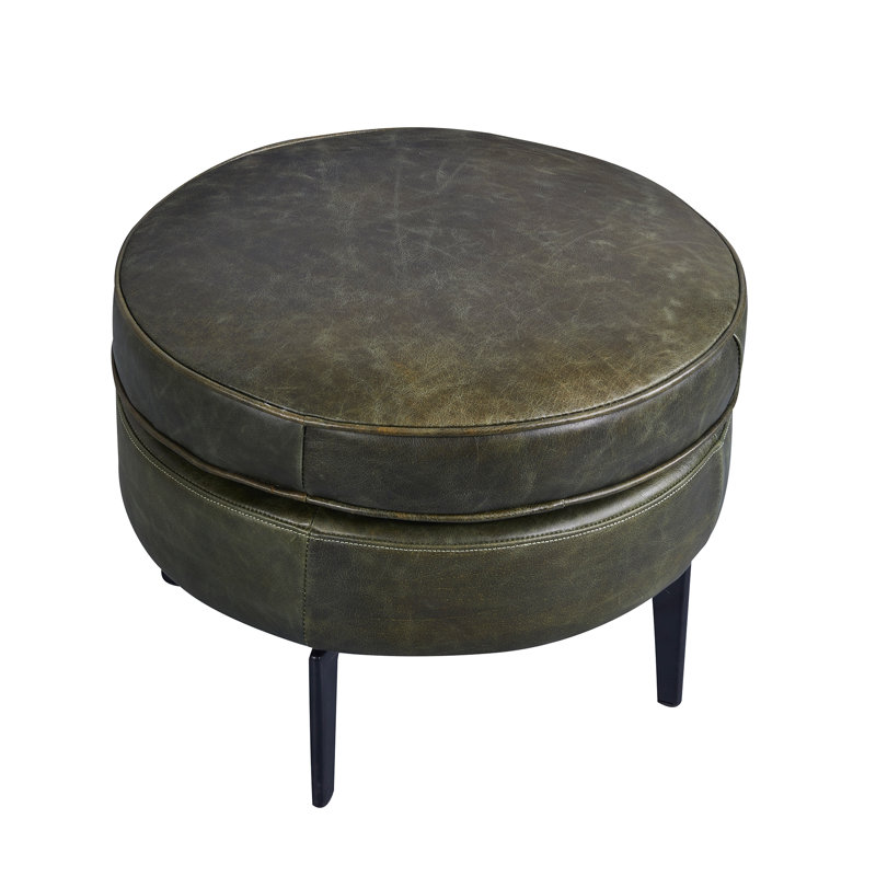 Repose-pieds rond en cuir 21,5 po Jackson, Vert olive