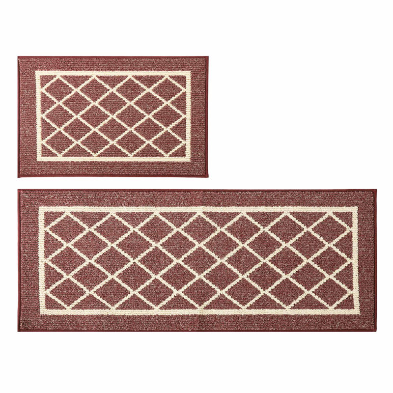 Kitchen Rug Mats 2 Pcs Soft Kitchen Mat Anti Slippery and Machine Washable, Runner 20" x 48", Red