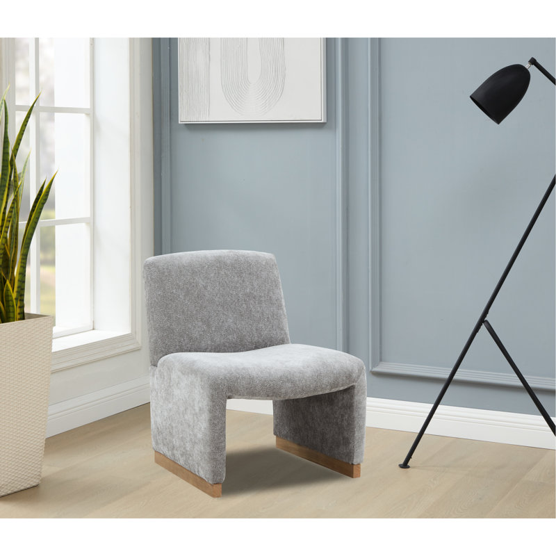Fauteuil d'appoint confortable, fauteuil de chambre rembourré, conception sans accoudoirs avec pieds en bois et tissu chenille doux pour le salon