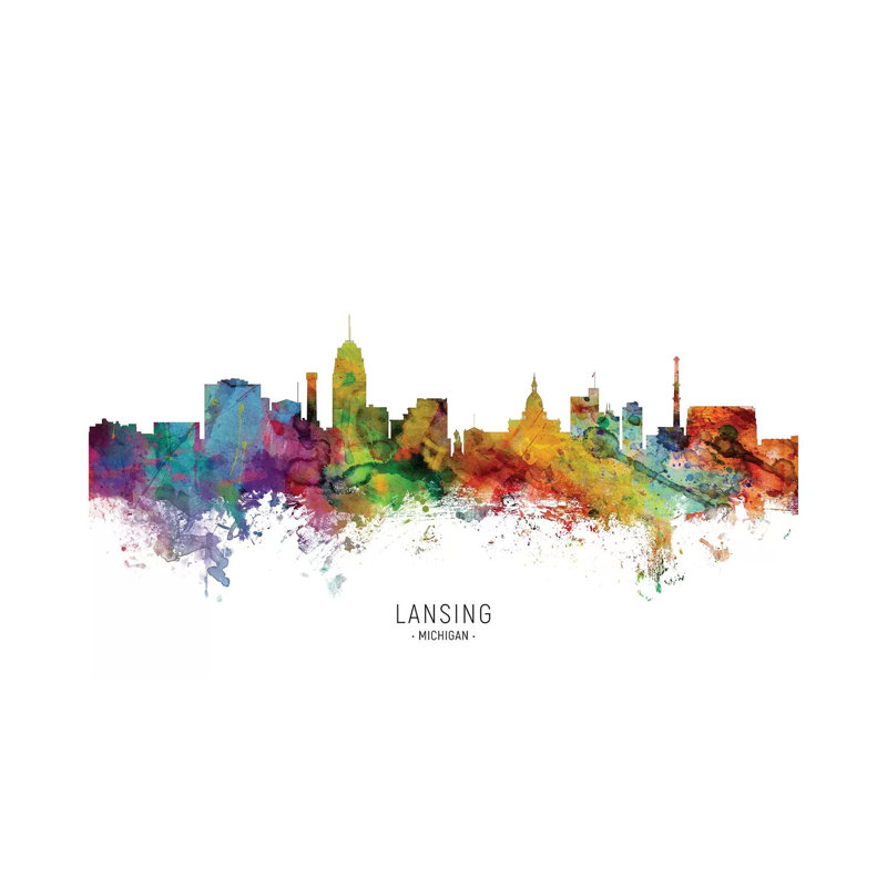 Lansing Michigan Skyline by Michael Tompsett - Wrapped Canvas Painting, 101.6 cm H x 66.04 cm W x 1.91 cm D