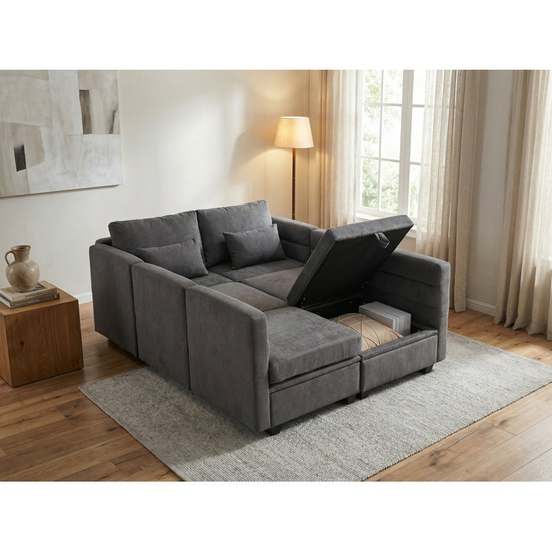 Toxi 58.26" Upholstered Sleeper Sofa, Dark Gray Polyester