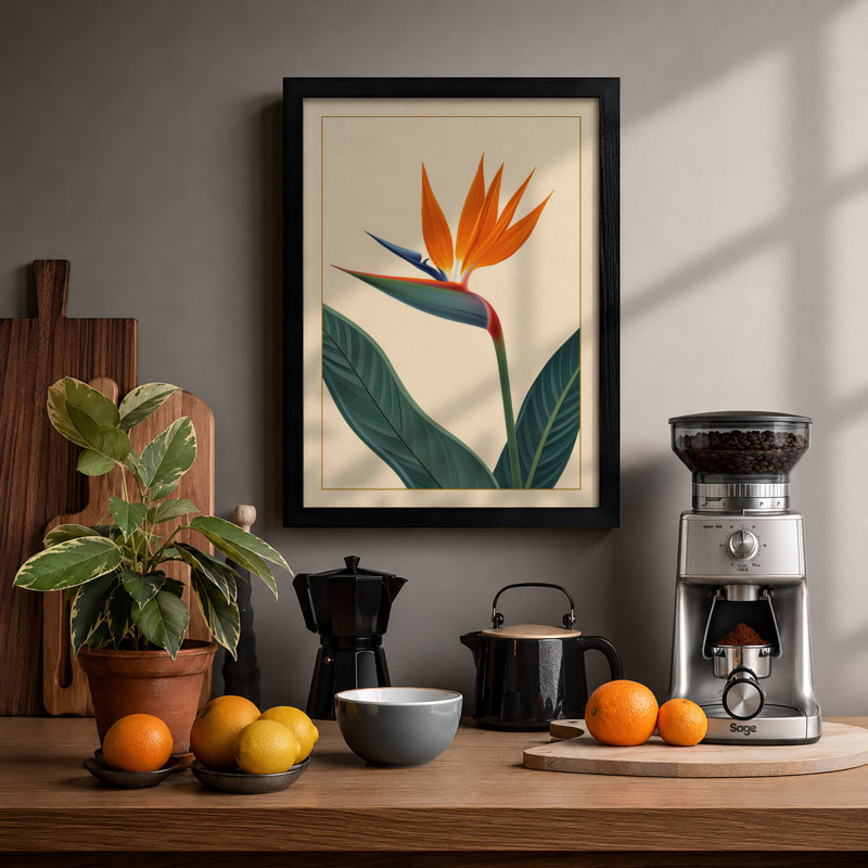 Bird of Paradise Botanical - Framed Print, A3 - 42.0 x 29.7 cm, Black