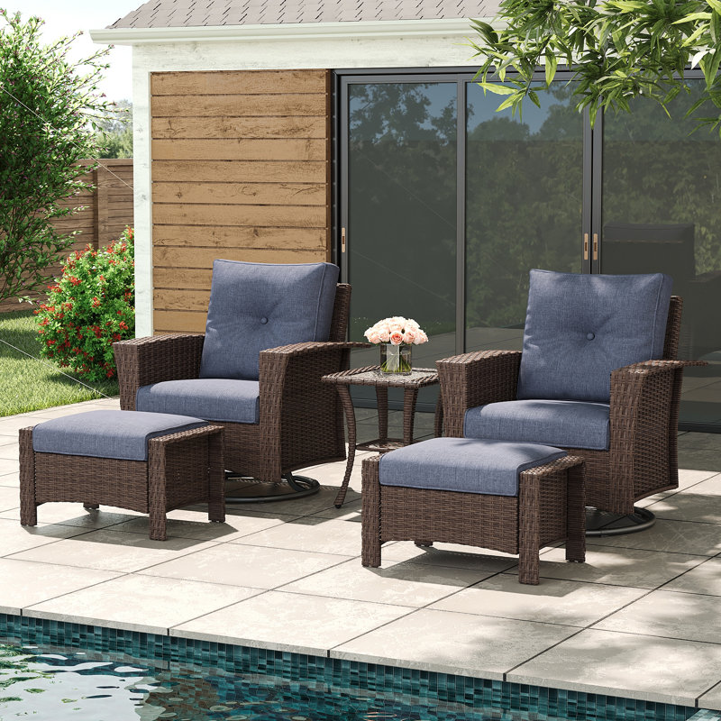Winston Porter 5 Piece Wicker Patio Furniture Set, Classis Outdoor Conversation 360 Degree Swivel Chairs Set with Coffee Table