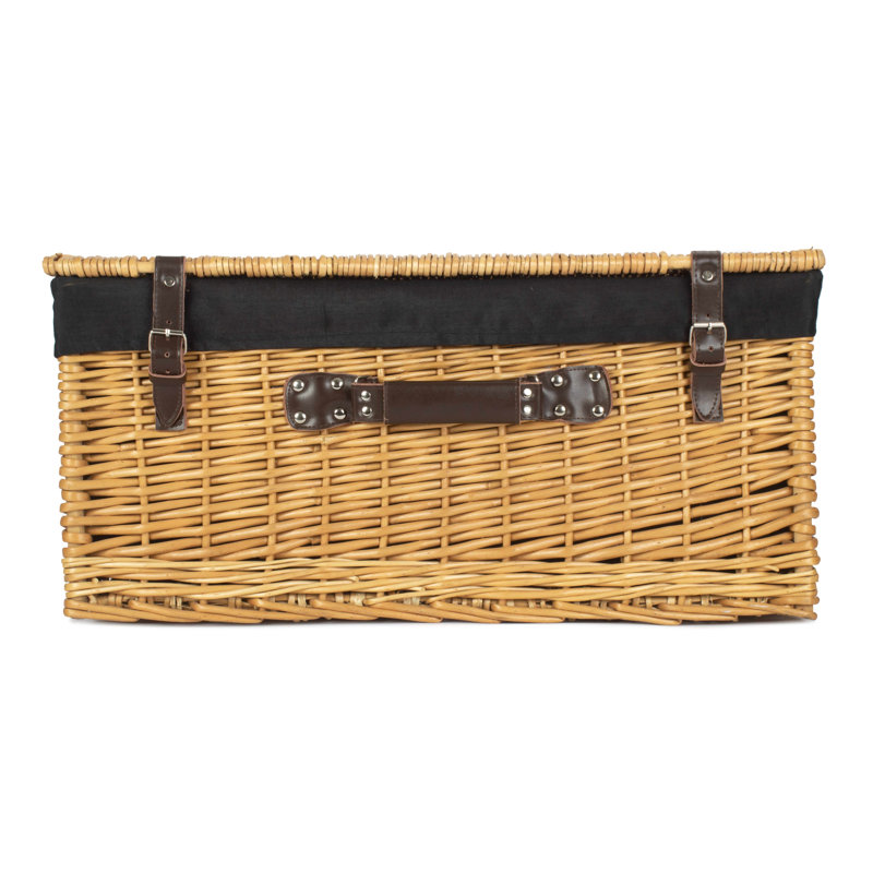24" Wicker Hamper Basket With Lining, Buff/Black