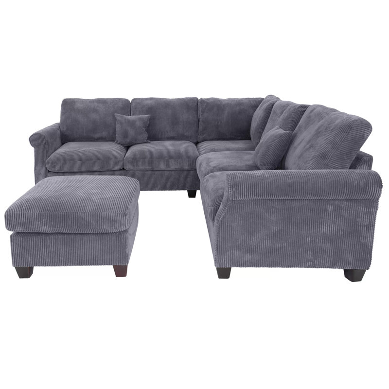 Isela 4 - Piece Upholstered Sectional, Dark Gray Corduroy