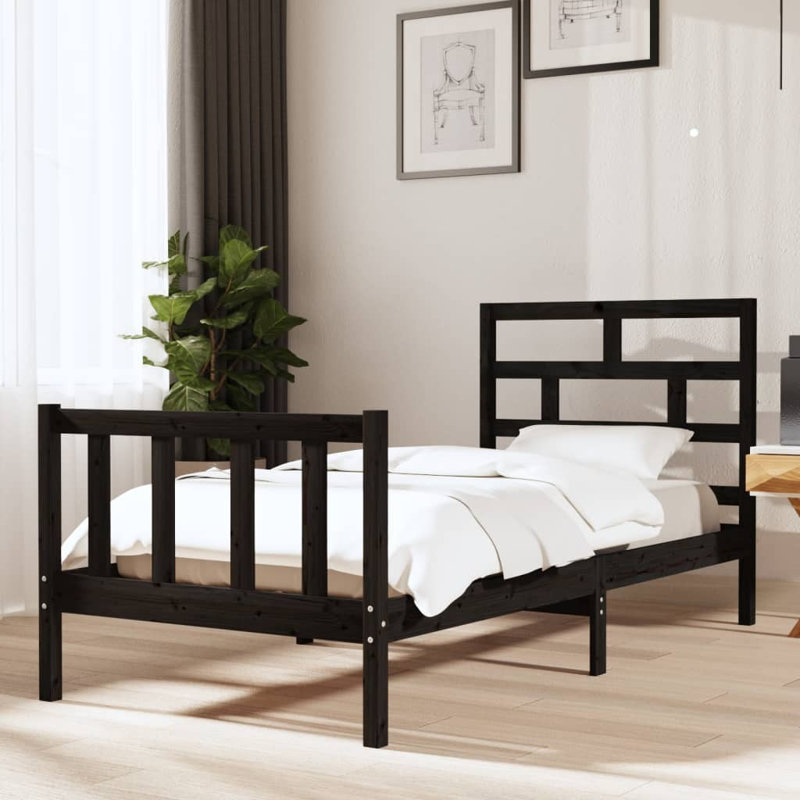 Bed Frame Solid Wood, 80.5 x 195.5 cm, Black
