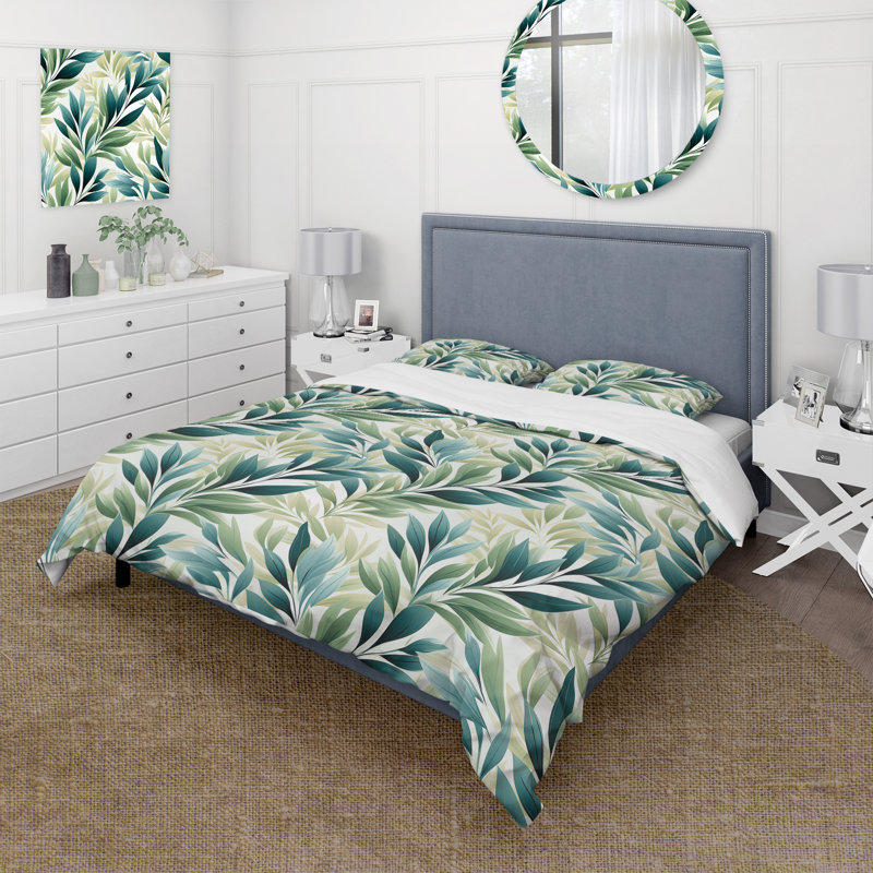 Leafy Tranquility Tropical Pattern I Duvet Cover, Twin Duvet Cover + 1 Standard Sham