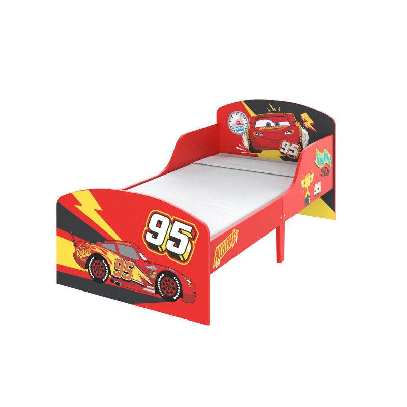 Disney Cars Lightning Mcqueen Toddler Bed: Sturdy Engineered Wood Construction, Guarded Sides, Wooden Slats, Fits 140cm x 70cm Mattress (Mattress not included)
