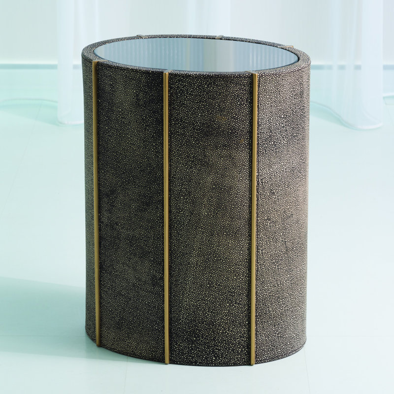 Churchill Gold Faux Shagreen Drum Table with Mirrored Top
