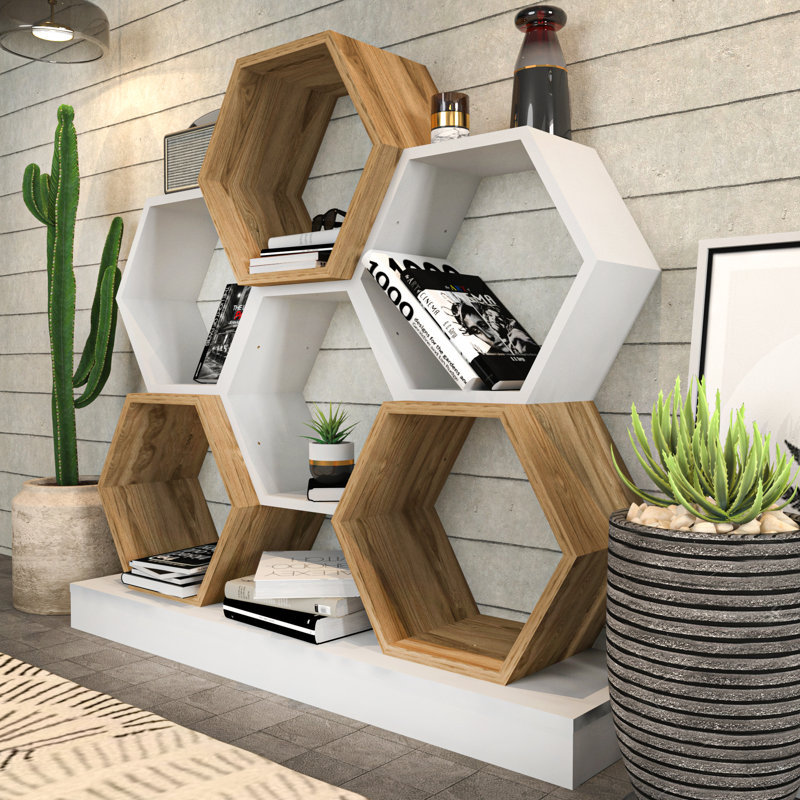 Cuccia 109cm H x 120cm W Bookcase, Oak/White