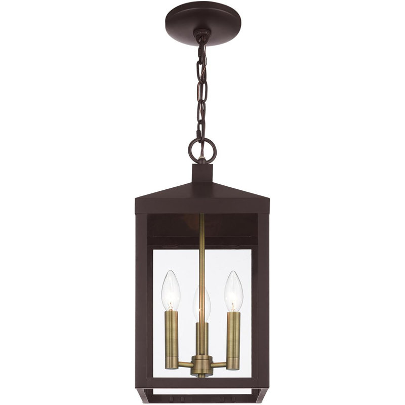 Lanterne suspendue d'extérieur 3 lumières avec abat-jour en verre transparent, H 18,5 po x l 8,25 po x P 8,25 po