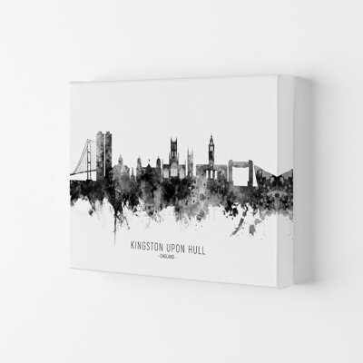 Kingston Upon Hull England Skyline Black White City Name by Michael Tompsett - Print