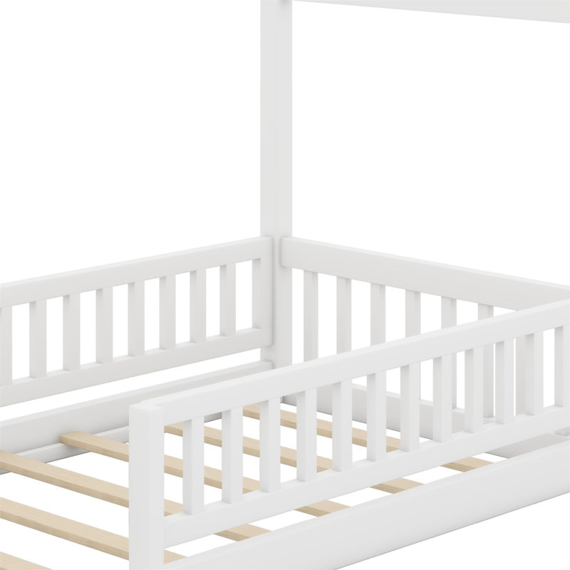 Cadre de lit en bois avec clôture, Blanc
