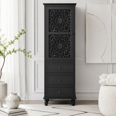 63-Inch Tall Farmhouse Storage Cabinet with Carved Door