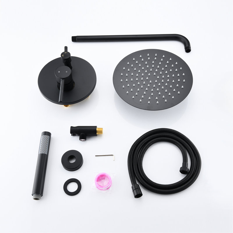 Wall Mounted Shower , Matt Black. 10" Rain Head & Handheld. Balancing Valve. Adjustable Holder. 360° Joint. . 1.8 Gpm Flow Rate. Dual Head. Compatible With American Plumbing
