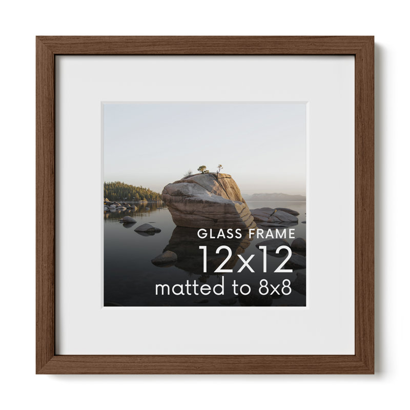 Cadre photo en bois massif avec verre, Noyer, L 12 po x H 12 po