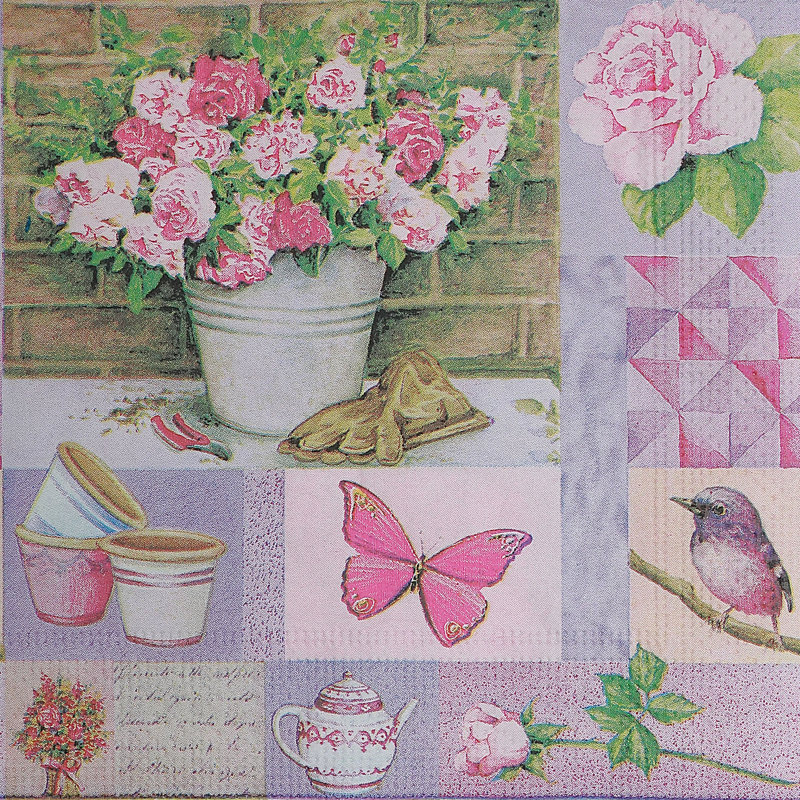 Paquet de 20 serviettes de table à 3 plis rose et thé - ensemble de 6