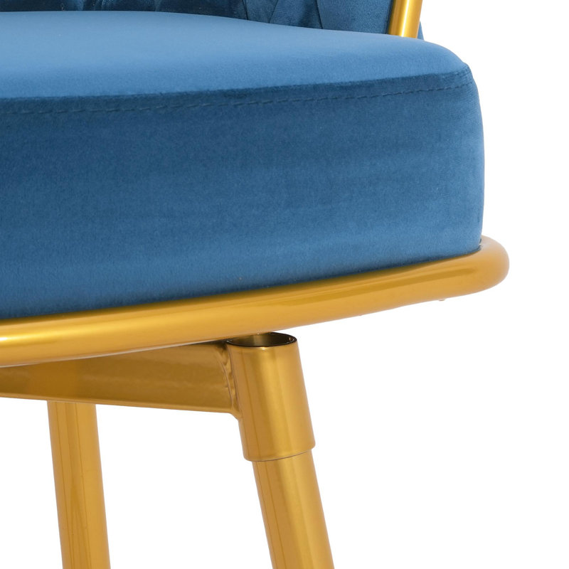 Swivel Counter Height Bar Stools Set Of 2, 31." Bar Height Stools With Hand-Woven Backrest & Gold Metal Legs, Modern Low Back Upholstered Kitchen Chairs With Footrest For Island, Dining Room,Blue